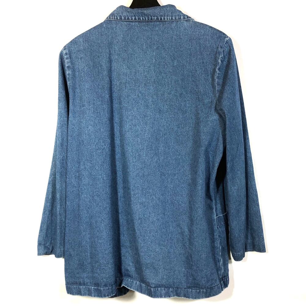 Denim Blazer Vintage Single Button Retro Western Office Blue Large Cotton - Picture 7 of 10